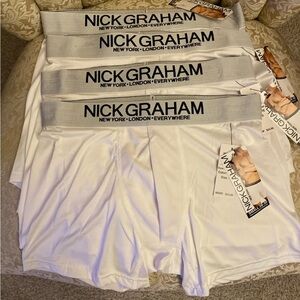 Lot-4 New Nick Graham Performance stretch white boxers brie underwear SMALL